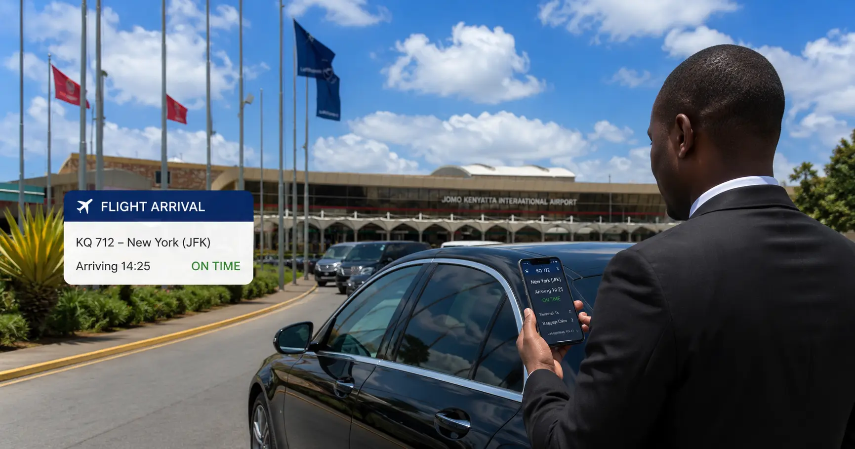 Driver tracking flight arrival times for an airport pickup